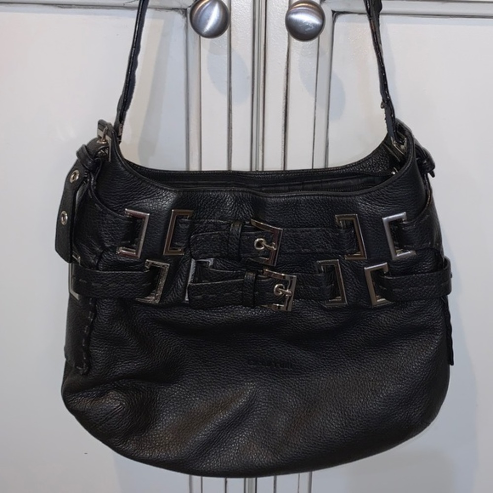 Cromia Italian Black leather shoulder satchel Bag